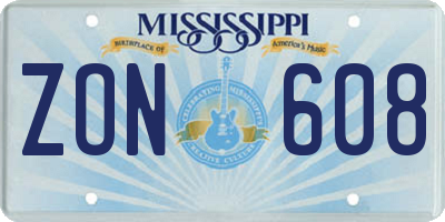 MS license plate ZON608
