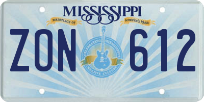 MS license plate ZON612