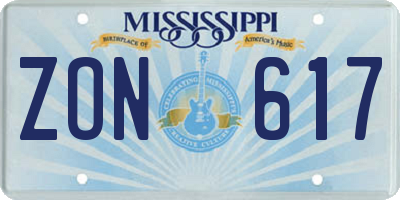 MS license plate ZON617