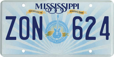 MS license plate ZON624