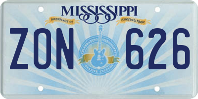 MS license plate ZON626