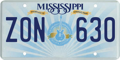 MS license plate ZON630