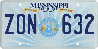 MS license plate ZON632