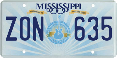 MS license plate ZON635