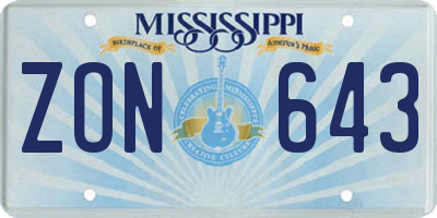 MS license plate ZON643