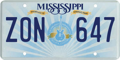 MS license plate ZON647