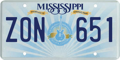 MS license plate ZON651