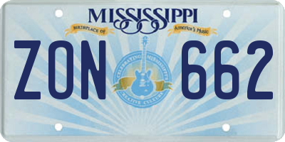 MS license plate ZON662