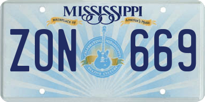 MS license plate ZON669