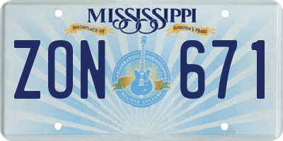 MS license plate ZON671