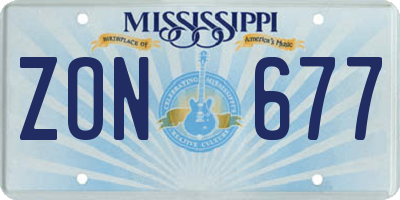 MS license plate ZON677