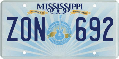 MS license plate ZON692