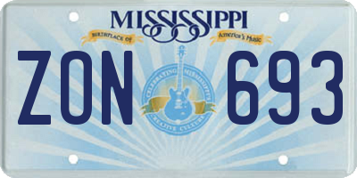 MS license plate ZON693