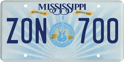 MS license plate ZON700