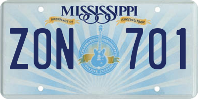 MS license plate ZON701