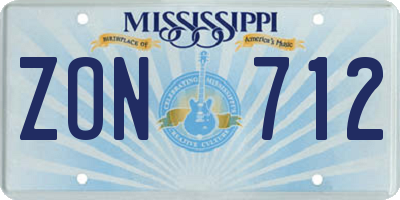 MS license plate ZON712