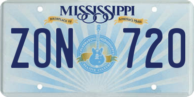 MS license plate ZON720
