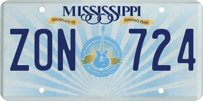 MS license plate ZON724