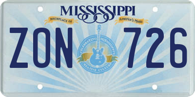 MS license plate ZON726