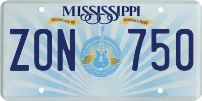 MS license plate ZON750