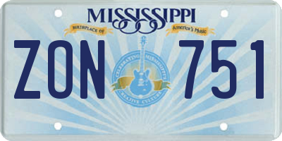 MS license plate ZON751