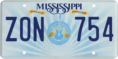MS license plate ZON754
