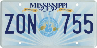 MS license plate ZON755