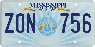 MS license plate ZON756