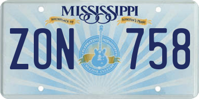 MS license plate ZON758