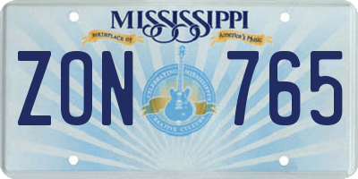 MS license plate ZON765