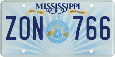 MS license plate ZON766