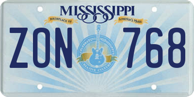 MS license plate ZON768