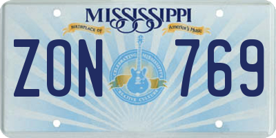 MS license plate ZON769