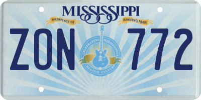 MS license plate ZON772