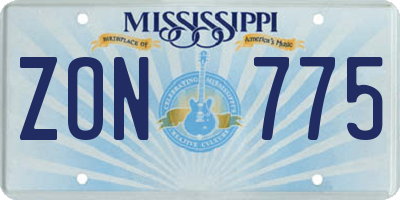 MS license plate ZON775