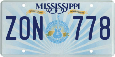MS license plate ZON778