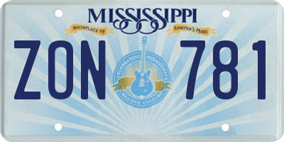 MS license plate ZON781
