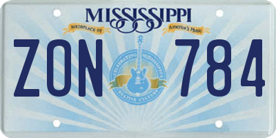 MS license plate ZON784