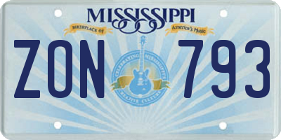 MS license plate ZON793