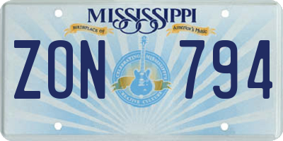 MS license plate ZON794