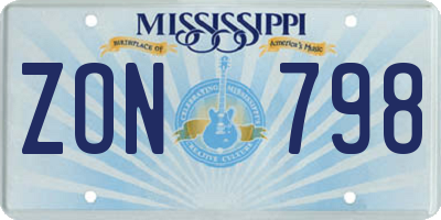 MS license plate ZON798