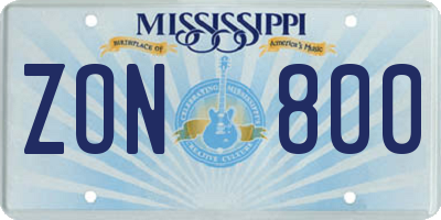MS license plate ZON800