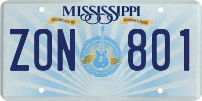 MS license plate ZON801