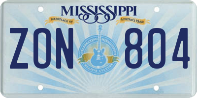 MS license plate ZON804