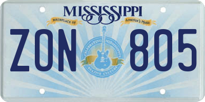 MS license plate ZON805