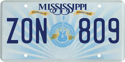 MS license plate ZON809