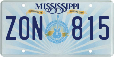 MS license plate ZON815