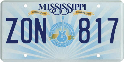 MS license plate ZON817