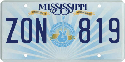 MS license plate ZON819