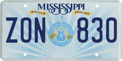 MS license plate ZON830